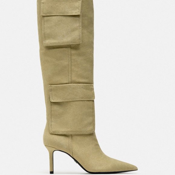 COPY - ZARA HEELED DENIM BOOTS WITH POCKETS - Picture 1 of 9